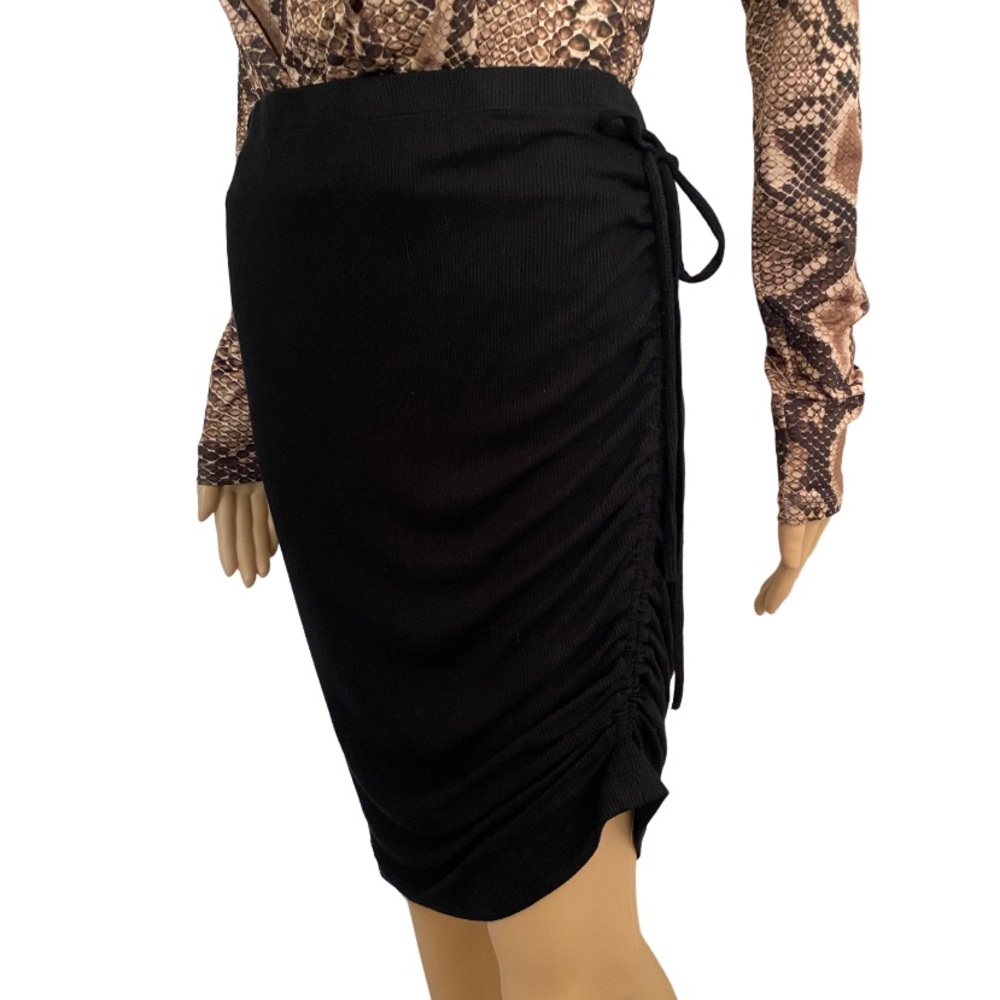 SPLENDID Black Ruched Bodycon Ribbed Pencil Skirt Size L